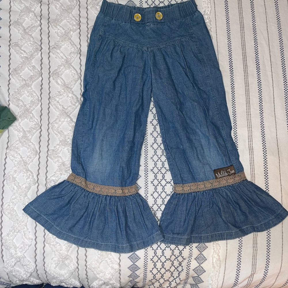 Matilda Jane Blue Flared Denim Jeans with Ruffle Hem